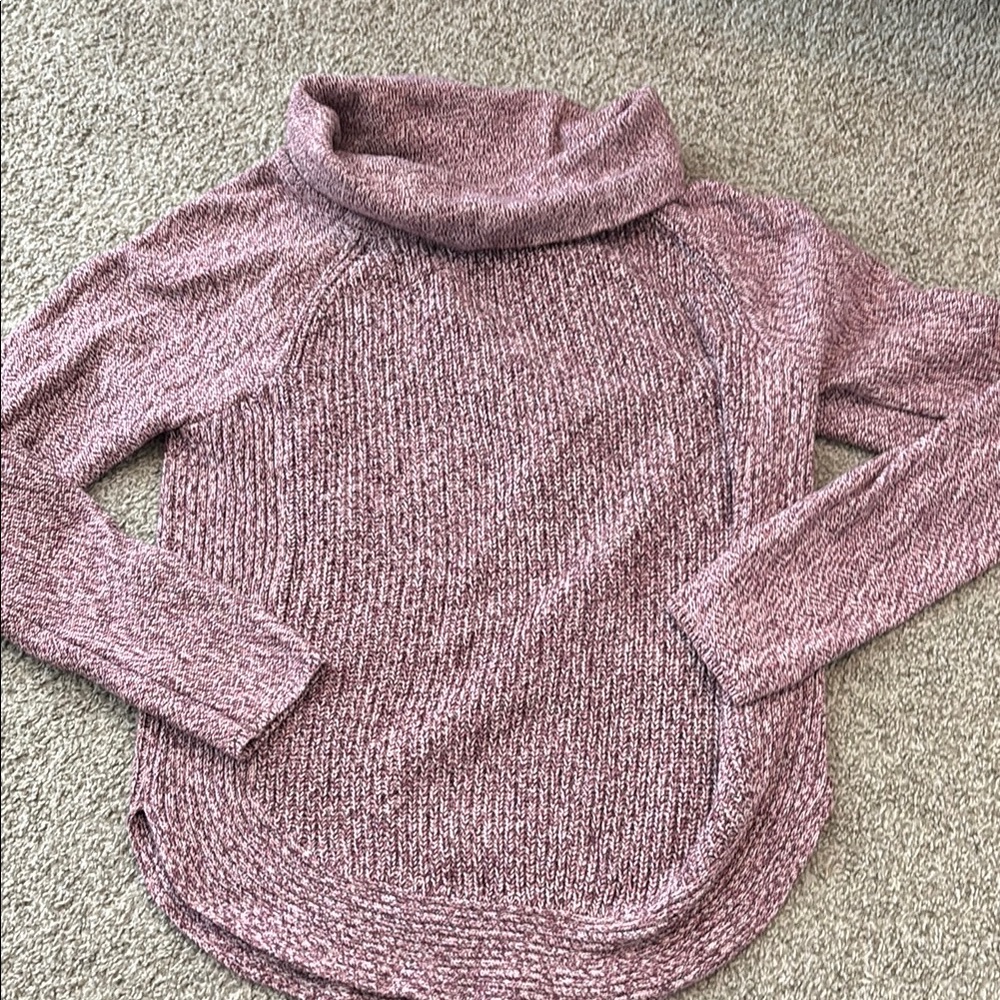 LOFT Pink Cowl Neck Sweater with Ribbed Texture